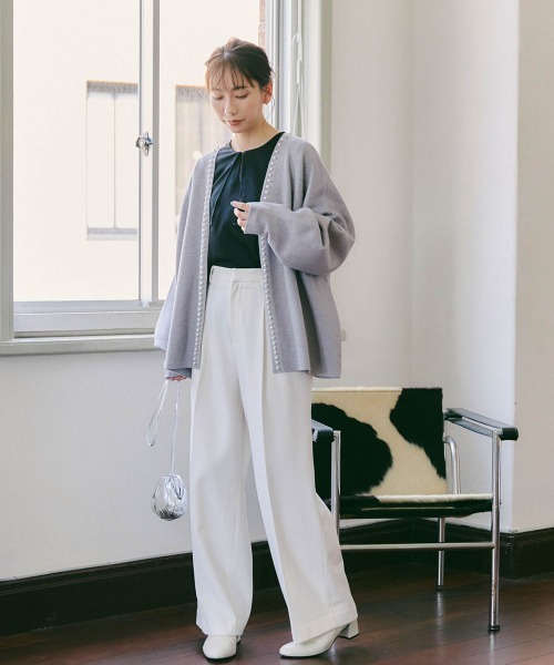 Droite lautreamont(ドロワットロートレアモン)の「コスミカルウォーム裏起毛2タックワイドパンツ≪洗濯機で洗える≫(スラックス・レディース・オフホワイト/パープル・M/S)」の8枚目の写真