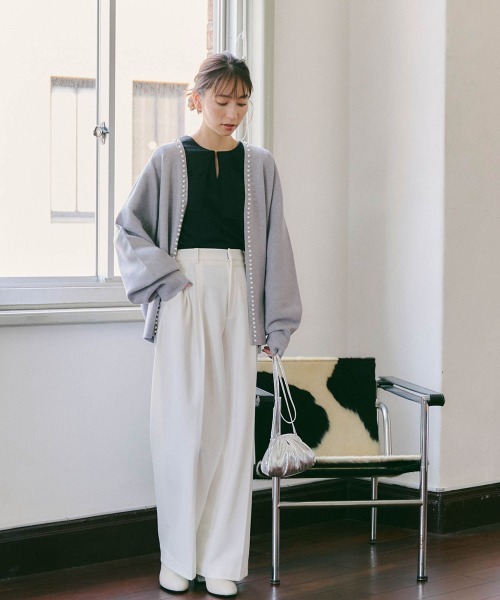 Droite lautreamont(ドロワットロートレアモン)の「コスミカルウォーム裏起毛2タックワイドパンツ≪洗濯機で洗える≫(スラックス・レディース・オフホワイト/パープル・M/S)」の9枚目の写真