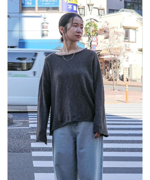 Ungrid（アングリッド）の「コットンスラブバックスリットニット（ニット/セーター・レディース・アイボリー/チャコールグレー/パープル・FREE）」の12枚目の写真