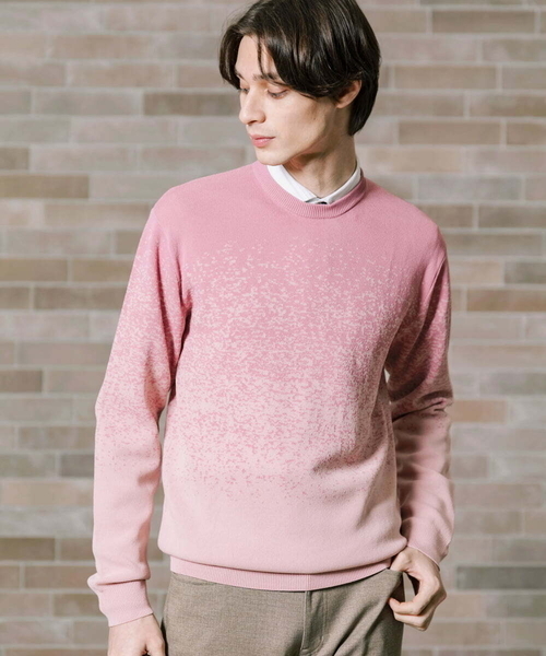 MK MICHEL KLEIN HOMME （エムケーミッシェルクランオム）の「ニット / ラビリンスグラデーション（ニット/セーター・メンズ・ダークインディゴブルー/ピンク/アイボリー・46/48）」の3枚目の写真