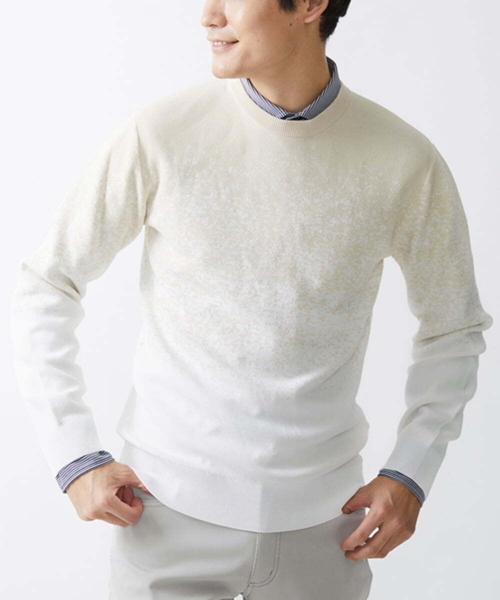 MK MICHEL KLEIN HOMME （エムケーミッシェルクランオム）の「ニット / ラビリンスグラデーション（ニット/セーター・メンズ・ダークインディゴブルー/ピンク/アイボリー・46/48）」の2枚目の写真