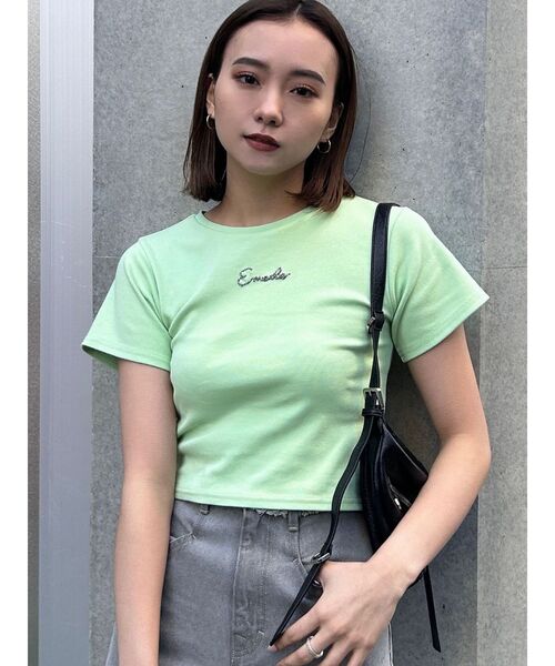 EMODA(エモダ)の「ビーズロゴTシャツ(Tシャツ/カットソー・レディース・ホワイト/ライム/ブラック・FREE)」の13枚目の写真