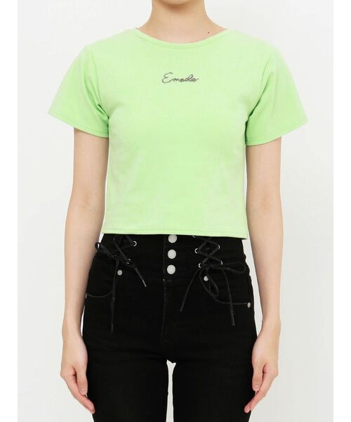 EMODA(エモダ)の「ビーズロゴTシャツ(Tシャツ/カットソー・レディース・ホワイト/ライム/ブラック・FREE)」の16枚目の写真