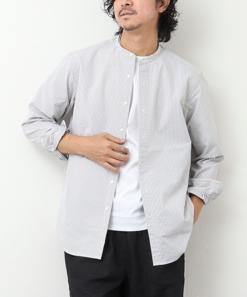 NOLLEY'S goodman（ノーリーズグッドマン）の「RE;NAPES 4WAYストレッチ 吸水速乾バンドカラーシャツ（シャツ/ブラウス・メンズ・ネイビー/ブルー系その他/ベージュ/グレー系その他・S/M/L/XL）」の2枚目の写真