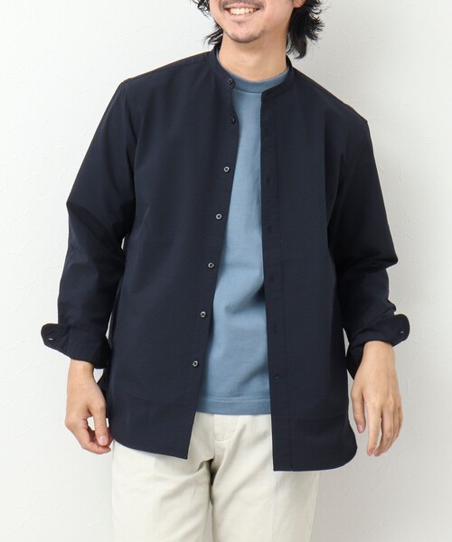 NOLLEY'S goodman（ノーリーズグッドマン）の「RE;NAPES 4WAYストレッチ 吸水速乾バンドカラーシャツ（シャツ/ブラウス・メンズ・ネイビー/ブルー系その他/ベージュ/グレー系その他・S/M/L/XL）」の4枚目の写真