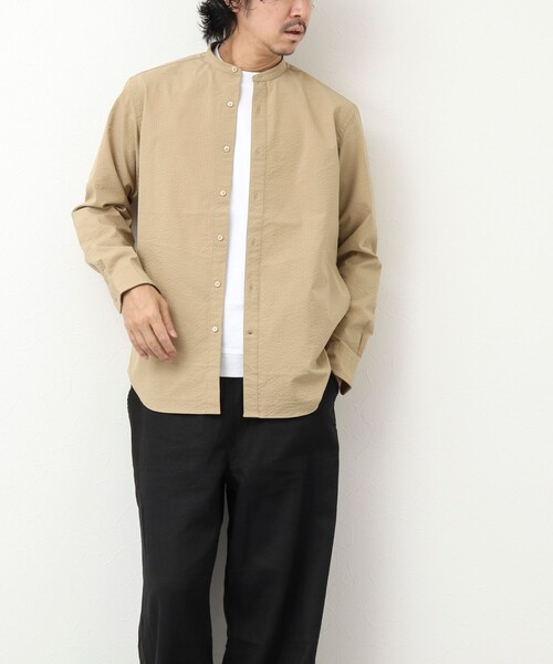 NOLLEY'S goodman（ノーリーズグッドマン）の「RE;NAPES 4WAYストレッチ 吸水速乾バンドカラーシャツ（シャツ/ブラウス・メンズ・ネイビー/ブルー系その他/ベージュ/グレー系その他・S/M/L/XL）」の5枚目の写真