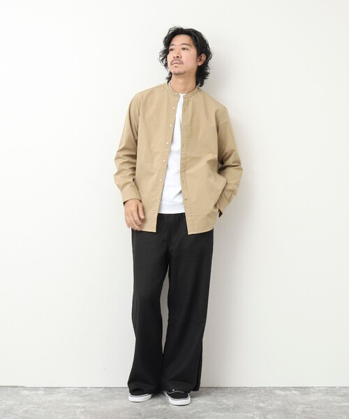 NOLLEY'S goodman（ノーリーズグッドマン）の「RE;NAPES 4WAYストレッチ 吸水速乾バンドカラーシャツ（シャツ/ブラウス・メンズ・ネイビー/ブルー系その他/ベージュ/グレー系その他・S/M/L/XL）」の6枚目の写真