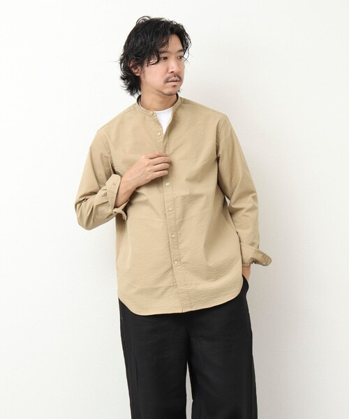 NOLLEY'S goodman（ノーリーズグッドマン）の「RE;NAPES 4WAYストレッチ 吸水速乾バンドカラーシャツ（シャツ/ブラウス・メンズ・ネイビー/ブルー系その他/ベージュ/グレー系その他・S/M/L/XL）」の8枚目の写真