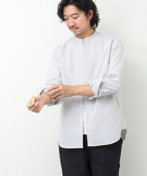 NOLLEY'S goodman（ノーリーズグッドマン）の「RE;NAPES 4WAYストレッチ 吸水速乾バンドカラーシャツ（シャツ/ブラウス・メンズ・ネイビー/ブルー系その他/ベージュ/グレー系その他・S/M/L/XL）」の13枚目の写真