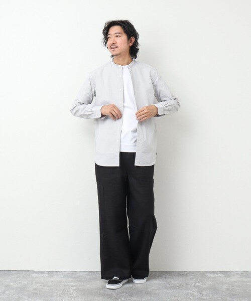 NOLLEY'S goodman（ノーリーズグッドマン）の「RE;NAPES 4WAYストレッチ 吸水速乾バンドカラーシャツ（シャツ/ブラウス・メンズ・ネイビー/ブルー系その他/ベージュ/グレー系その他・S/M/L/XL）」の16枚目の写真