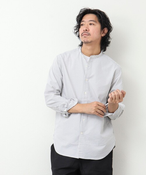 NOLLEY'S goodman（ノーリーズグッドマン）の「RE;NAPES 4WAYストレッチ 吸水速乾バンドカラーシャツ（シャツ/ブラウス・メンズ・ネイビー/ブルー系その他/ベージュ/グレー系その他・S/M/L/XL）」の18枚目の写真