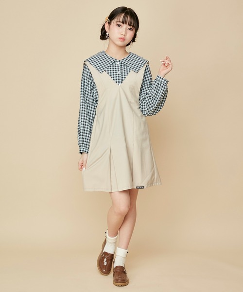 JENNI love（ジェニィラブ）の「ギンガムチェックえり付きブラウス（シャツ/ブラウス・キッズ・オフホワイト/アイボリー/サックスブルー・130cm/140cm/150cm/160cm）」の8枚目の写真