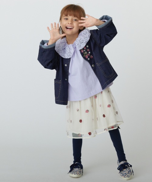 HAKKA KIDS（ハッカキッズ）の「いちご刺繍ストレッチデニムジャケット（デニムジャケット・キッズ・ブルー/ネイビー・110cm/120cm/130cm/100cm）」の4枚目の写真