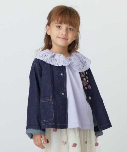 HAKKA KIDS（ハッカキッズ）の「いちご刺繍ストレッチデニムジャケット（デニムジャケット・キッズ・ブルー/ネイビー・110cm/120cm/130cm/100cm）」の3枚目の写真