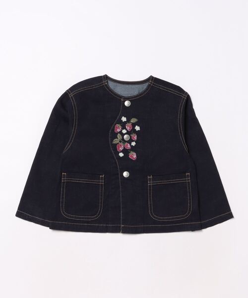 HAKKA KIDS（ハッカキッズ）の「いちご刺繍ストレッチデニムジャケット（デニムジャケット・キッズ・ブルー/ネイビー・110cm/120cm/130cm/100cm）」の5枚目の写真