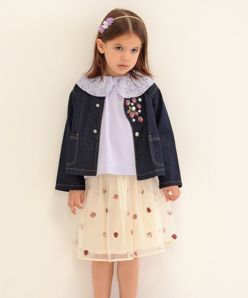 HAKKA KIDS（ハッカキッズ）の「いちご刺繍ストレッチデニムジャケット（デニムジャケット・キッズ・ブルー/ネイビー・110cm/120cm/130cm/100cm）」の6枚目の写真