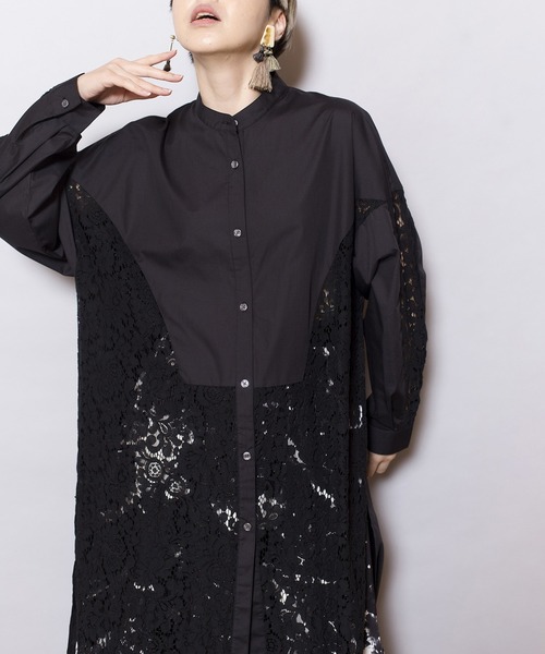 OSMOSIS(オズモーシス)の「レース切替ブラウス(シャツ/ブラウス・レディース・ネイビー/ホワイト/ブラック・ONE SIZE)」の12枚目の写真