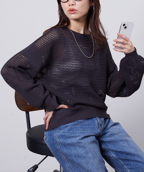 Chez toi(シェトワ)の「コットンメッシュニットプルオーバー(ニット/セーター・レディース・アイボリー/チャコールグレー/ベージュ/パープル・FREE)」の2枚目の写真