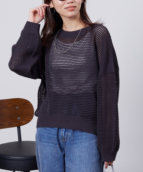 Chez toi(シェトワ)の「コットンメッシュニットプルオーバー(ニット/セーター・レディース・アイボリー/チャコールグレー/ベージュ/パープル・FREE)」の16枚目の写真
