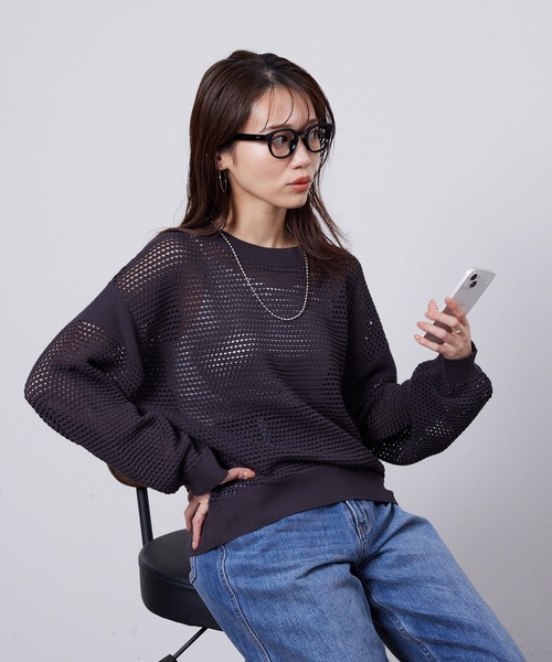 Chez toi(シェトワ)の「コットンメッシュニットプルオーバー(ニット/セーター・レディース・アイボリー/チャコールグレー/ベージュ/パープル・FREE)」の17枚目の写真