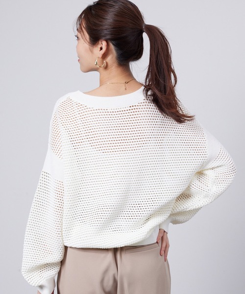 Chez toi(シェトワ)の「コットンメッシュニットプルオーバー(ニット/セーター・レディース・アイボリー/チャコールグレー/ベージュ/パープル・FREE)」の12枚目の写真