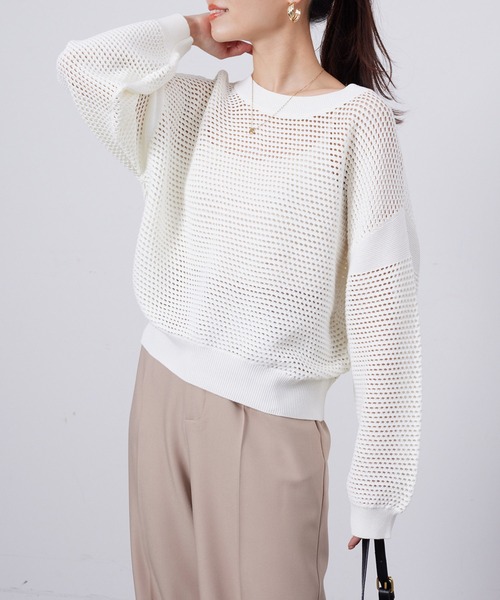Chez toi(シェトワ)の「コットンメッシュニットプルオーバー(ニット/セーター・レディース・アイボリー/チャコールグレー/ベージュ/パープル・FREE)」の10枚目の写真