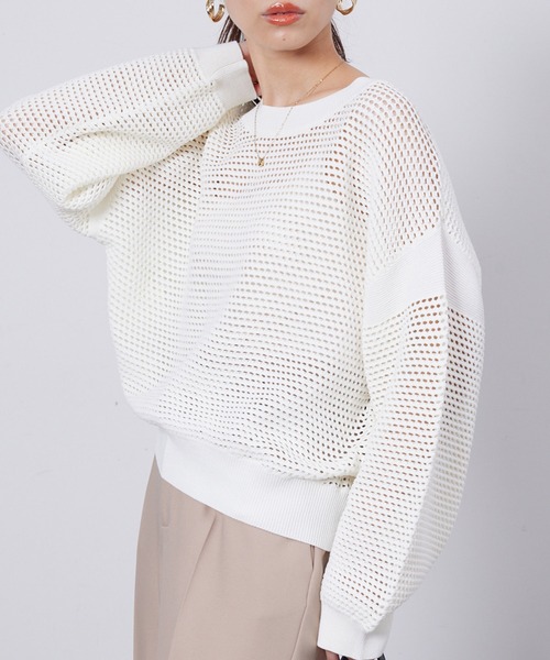 Chez toi(シェトワ)の「コットンメッシュニットプルオーバー(ニット/セーター・レディース・アイボリー/チャコールグレー/ベージュ/パープル・FREE)」の7枚目の写真