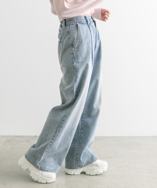 OLIVE des OLIVE（オリーブデオリーブ）の「ゆるたぽタックデニムパンツ　1041030080（デニムパンツ・レディース・スミクロ/インディゴブルー/ブルー/サックスブルー・SMALL/MEDIUM）」の16枚目の写真