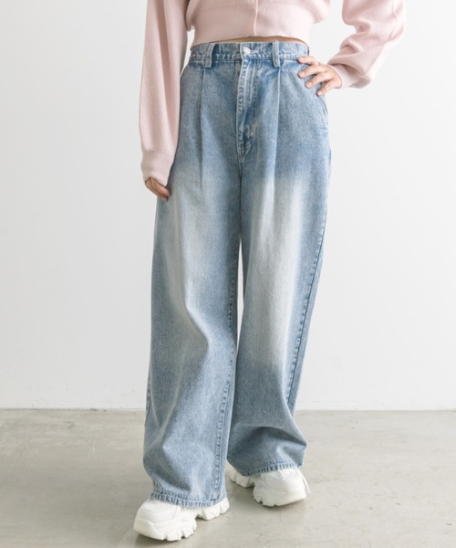 OLIVE des OLIVE（オリーブデオリーブ）の「ゆるたぽタックデニムパンツ　1041030080（デニムパンツ・レディース・スミクロ/インディゴブルー/ブルー/サックスブルー・SMALL/MEDIUM）」の15枚目の写真