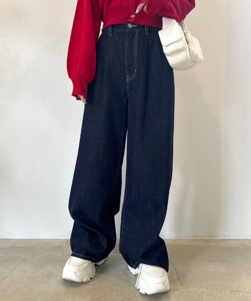 OLIVE des OLIVE（オリーブデオリーブ）の「ゆるたぽタックデニムパンツ　1041030080（デニムパンツ・レディース・スミクロ/インディゴブルー/ブルー/サックスブルー・SMALL/MEDIUM）」の20枚目の写真