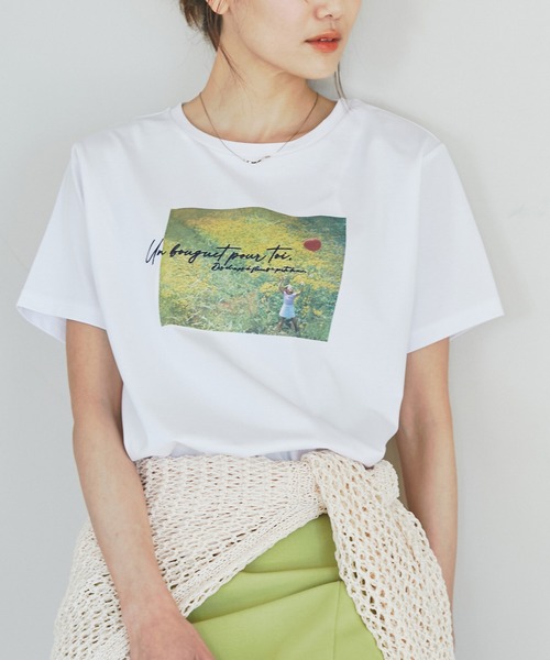ROPE' PICNIC（ロペピクニック）の「RENU/ロゴ&フォトTシャツ/リンクコーデ（Tシャツ/カットソー・レディース・ブラック/ホワイト/キナリ・38/40）」の2枚目の写真