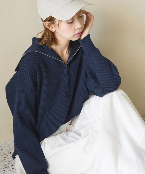 ROPE' PICNIC（ロペピクニック）の「ハーフジップニットプルオーバー（ニット/セーター・レディース・チャコールグレー/キナリ/ネイビー・38）」の3枚目の写真