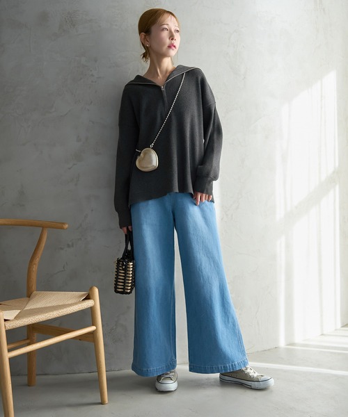 ROPE' PICNIC（ロペピクニック）の「ハーフジップニットプルオーバー（ニット/セーター・レディース・チャコールグレー/キナリ/ネイビー・38）」の4枚目の写真