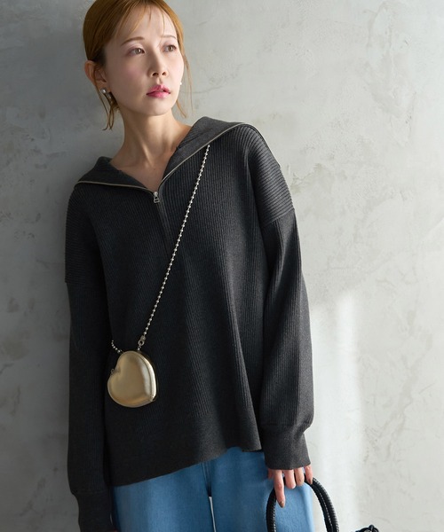 ROPE' PICNIC（ロペピクニック）の「ハーフジップニットプルオーバー（ニット/セーター・レディース・チャコールグレー/キナリ/ネイビー・38）」の6枚目の写真