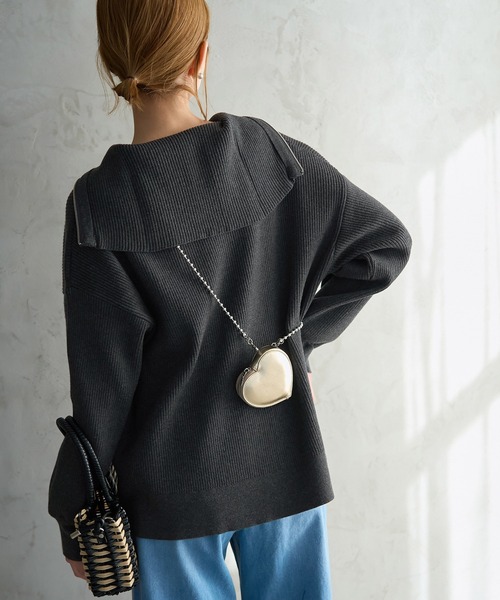 ROPE' PICNIC（ロペピクニック）の「ハーフジップニットプルオーバー（ニット/セーター・レディース・チャコールグレー/キナリ/ネイビー・38）」の7枚目の写真