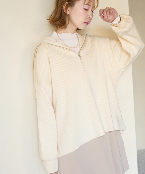 ROPE' PICNIC（ロペピクニック）の「ハーフジップニットプルオーバー（ニット/セーター・レディース・チャコールグレー/キナリ/ネイビー・38）」の12枚目の写真