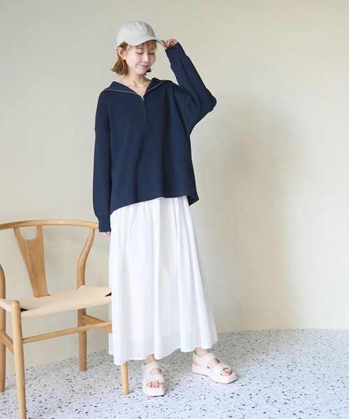 ROPE' PICNIC（ロペピクニック）の「ハーフジップニットプルオーバー（ニット/セーター・レディース・チャコールグレー/キナリ/ネイビー・38）」の14枚目の写真