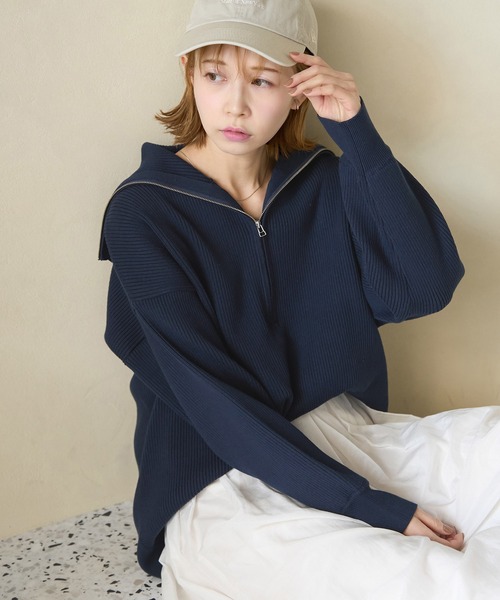 ROPE' PICNIC（ロペピクニック）の「ハーフジップニットプルオーバー（ニット/セーター・レディース・チャコールグレー/キナリ/ネイビー・38）」の17枚目の写真