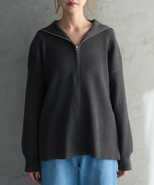 ROPE' PICNIC（ロペピクニック）の「ハーフジップニットプルオーバー（ニット/セーター・レディース・チャコールグレー/キナリ/ネイビー・38）」の18枚目の写真
