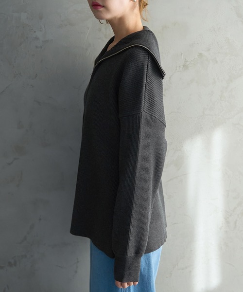 ROPE' PICNIC（ロペピクニック）の「ハーフジップニットプルオーバー（ニット/セーター・レディース・チャコールグレー/キナリ/ネイビー・38）」の19枚目の写真