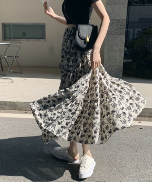 Jayro（ジャイロ）の「花柄フレアスカート（スカート・レディース・ブラック/グリーン/キナリ・FREE）」の7枚目の写真