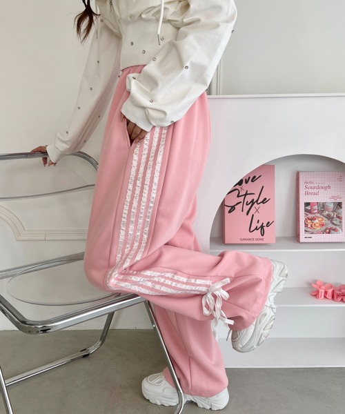 SOLLON.（ソルロン）の「サイドラインリボンスウェットパンツ（スウェットパンツ・レディース・ブラック/ピンク/グレー・FREE）」の15枚目の写真