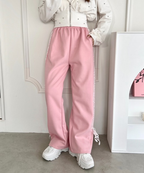 SOLLON.（ソルロン）の「サイドラインリボンスウェットパンツ（スウェットパンツ・レディース・ブラック/ピンク/グレー・FREE）」の14枚目の写真