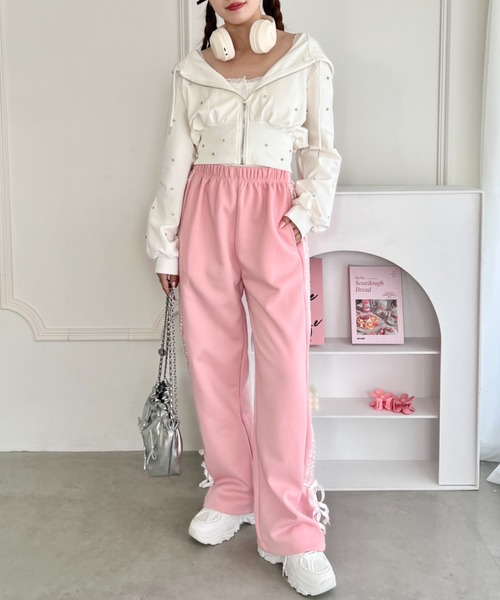 SOLLON.（ソルロン）の「サイドラインリボンスウェットパンツ（スウェットパンツ・レディース・ブラック/ピンク/グレー・FREE）」の16枚目の写真