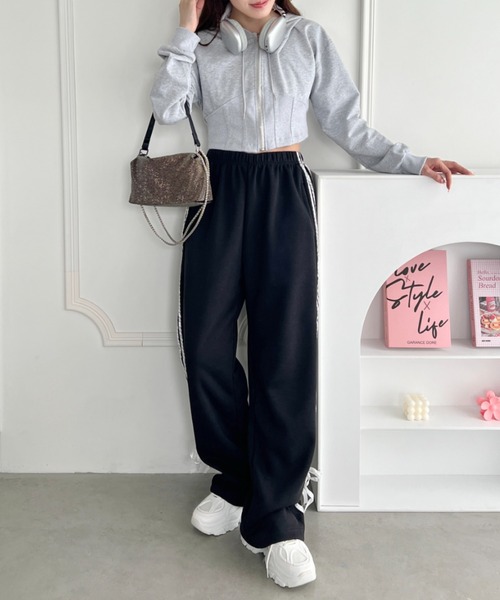 SOLLON.（ソルロン）の「サイドラインリボンスウェットパンツ（スウェットパンツ・レディース・ブラック/ピンク/グレー・FREE）」の12枚目の写真