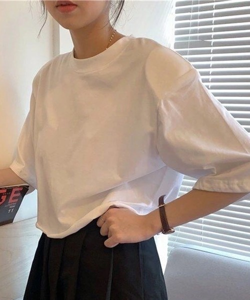 SHEPP(シープ)の「【定番】ワイドシルエット ショート無地半袖Tシャツ / クロップド丈(Tシャツ/カットソー・レディース・ホワイト/グレー/ブラック・S/M/L)」の9枚目の写真