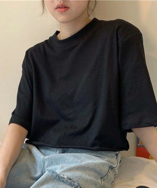 SHEPP(シープ)の「【定番】ワイドシルエット ショート無地半袖Tシャツ / クロップド丈(Tシャツ/カットソー・レディース・ホワイト/グレー/ブラック・S/M/L)」の7枚目の写真