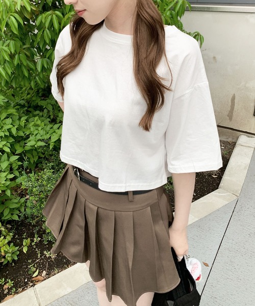 SHEPP(シープ)の「【定番】ワイドシルエット ショート無地半袖Tシャツ / クロップド丈(Tシャツ/カットソー・レディース・ホワイト/グレー/ブラック・S/M/L)」の17枚目の写真