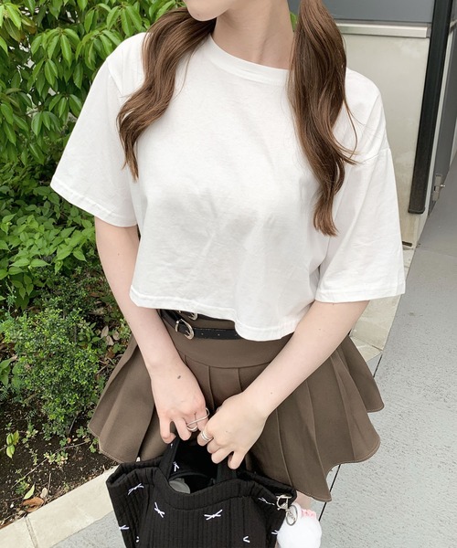 SHEPP(シープ)の「【定番】ワイドシルエット ショート無地半袖Tシャツ / クロップド丈(Tシャツ/カットソー・レディース・ホワイト/グレー/ブラック・S/M/L)」の16枚目の写真