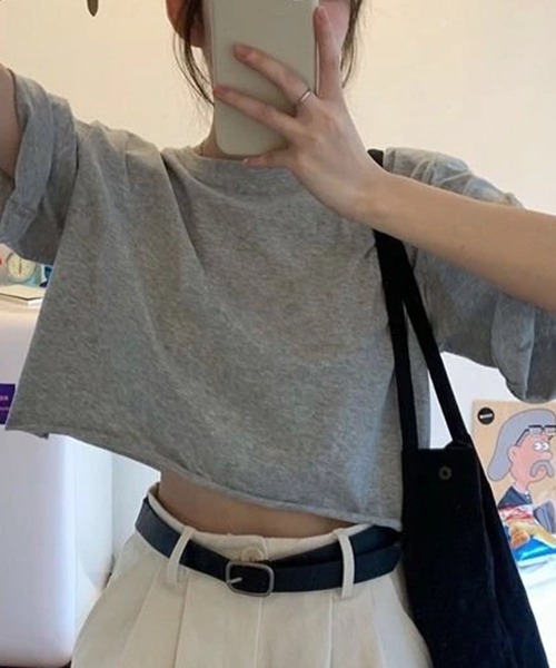 SHEPP(シープ)の「【定番】ワイドシルエット ショート無地半袖Tシャツ / クロップド丈(Tシャツ/カットソー・レディース・ホワイト/グレー/ブラック・S/M/L)」の21枚目の写真